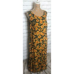 Vintage 90's Sunflower Print Sundress Long Maxi Dress Lace Up Back Modest Sz 18